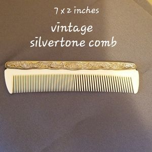 Vintage comb silvertone ivory colored teeth 7 inches Victorian